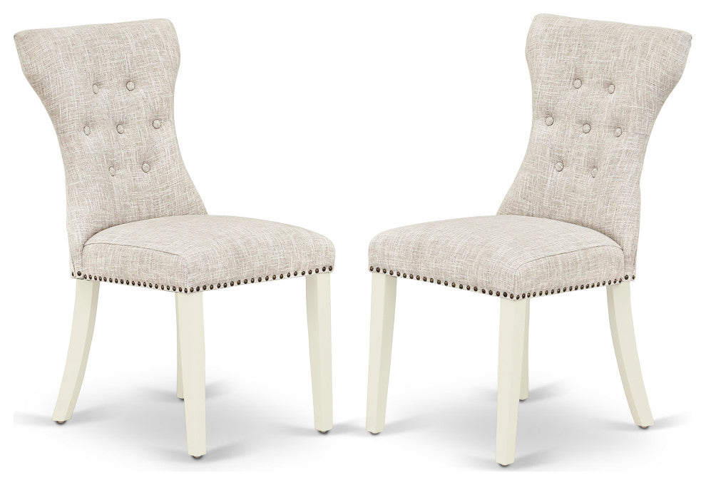 5Pc Dining Set 4 Chairs, Kitchen Table Solid Wood Frame -High Back & Linen White