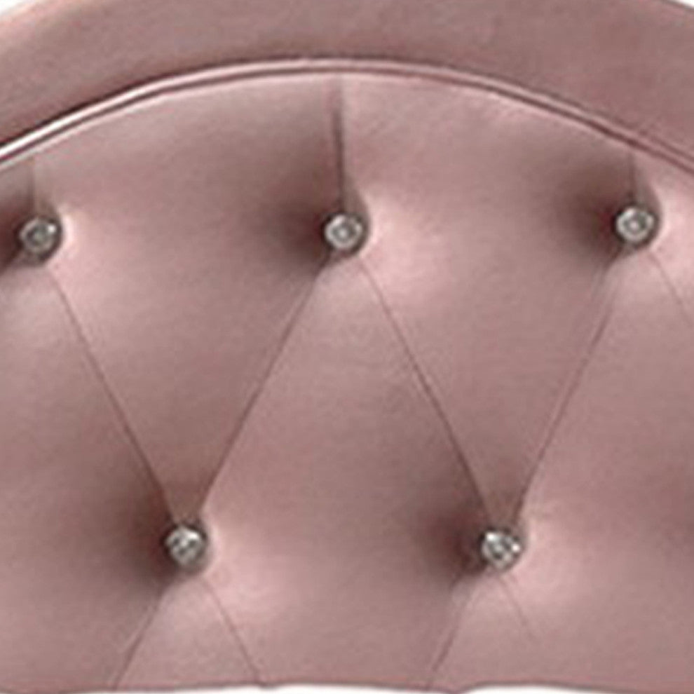 Benzara BM252760 Twin Bed With Button Tufted Arched Headboard, Pink