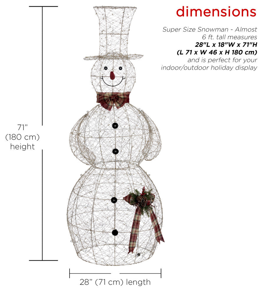 Gold Wire Snowman DÃ©cor with Warm White LED Lights, 28"l X 18"w X 71"h (Extra La