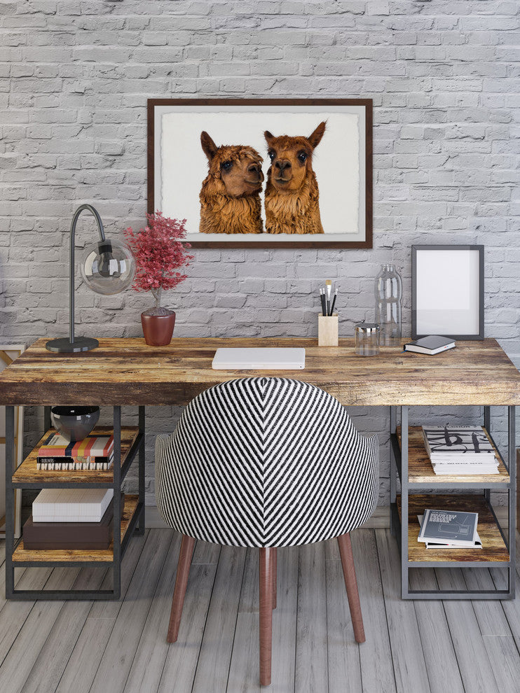"Brown Llama Pair" Framed Painting Print, 30"x20"