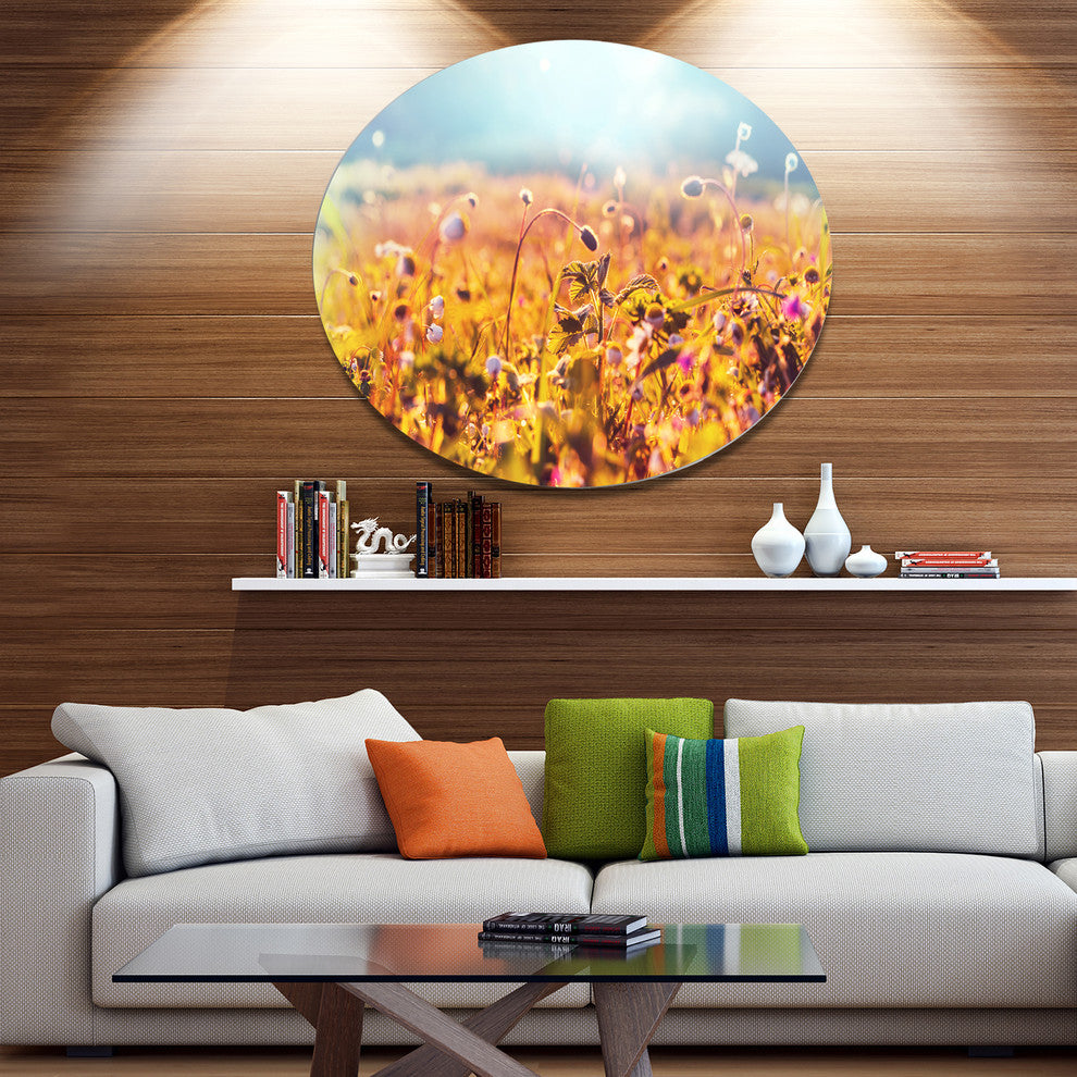 Little Mountain Flowers On Sunny Day, Flower Round Wall Art, 11"