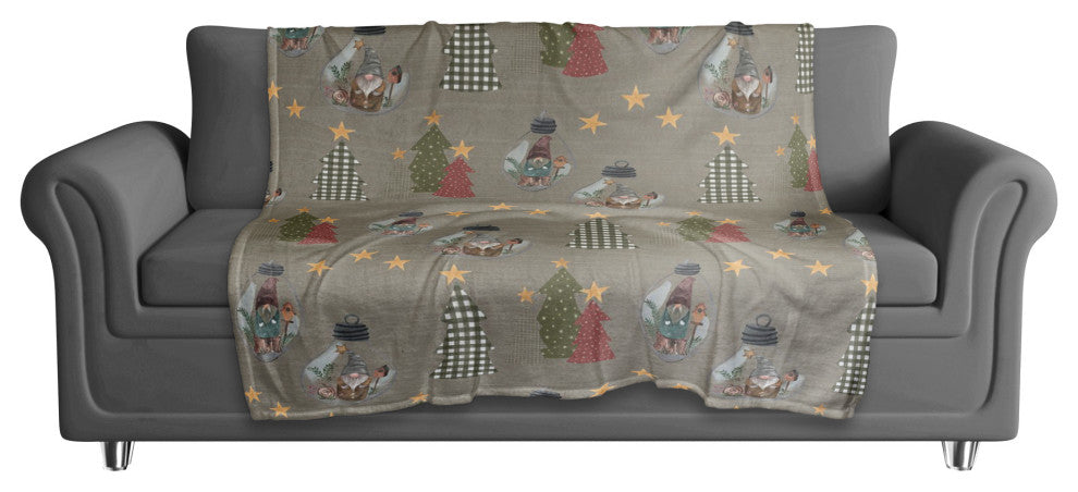 Gray Tree and Globe Pattern 50x60 Coral Fleece Blanket