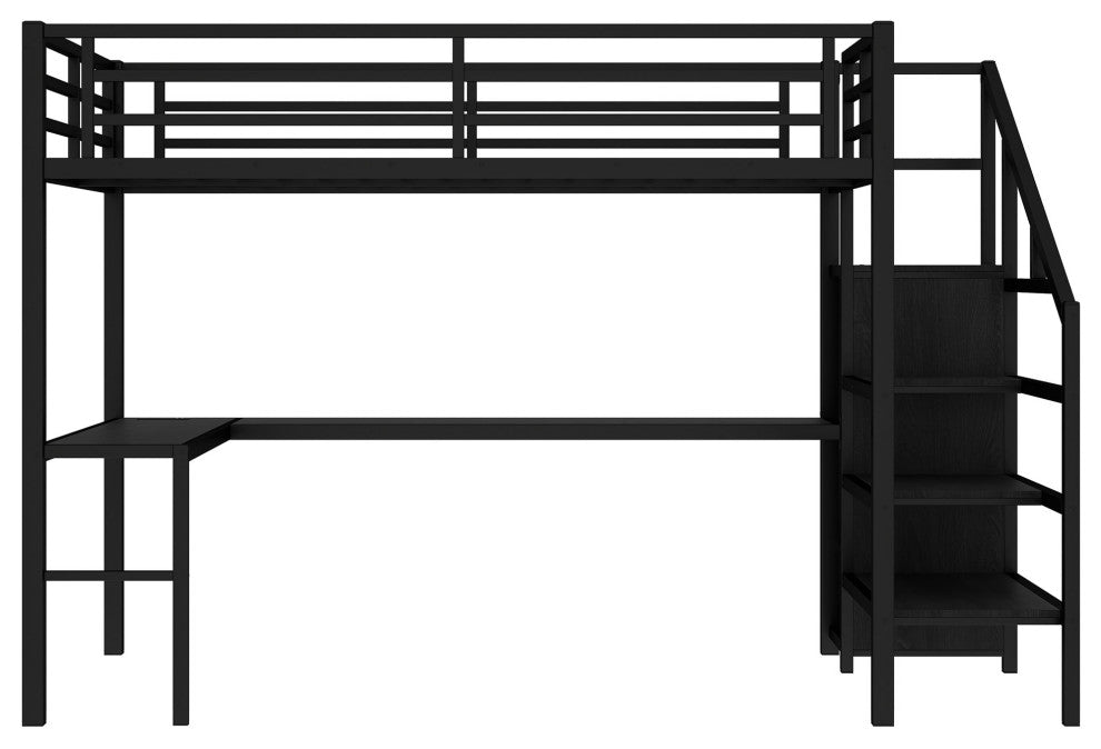 Gewnee Full Size Loft Bed with L-shaped Desk and USB