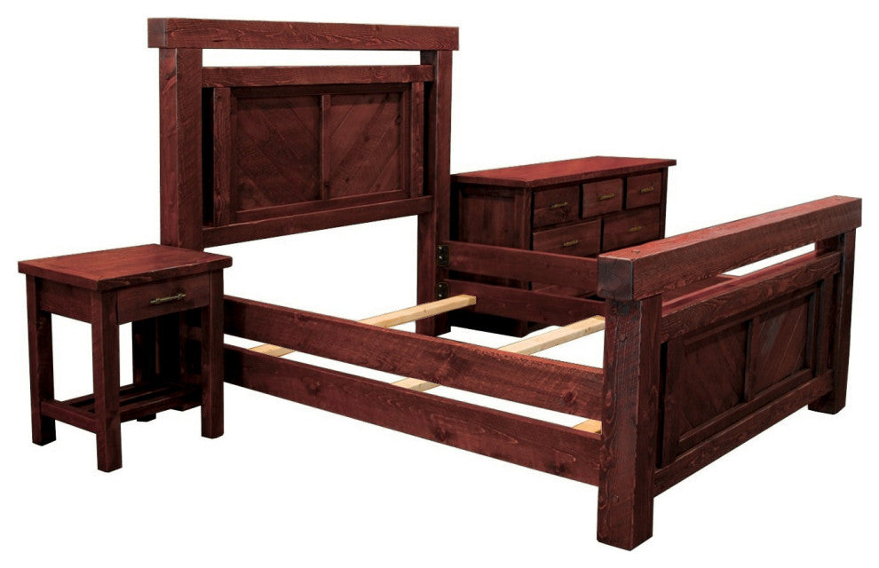 Barnwood Style Timber Peg Panel Bedroom Set, Michael's Cherry, Queen