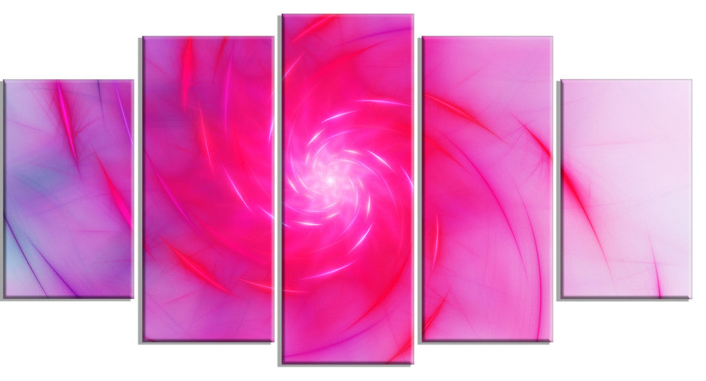 Beautiful Fractal Pink Whirlpool, Pink, Floral Canvas Print, 60"x32", 5 Panels