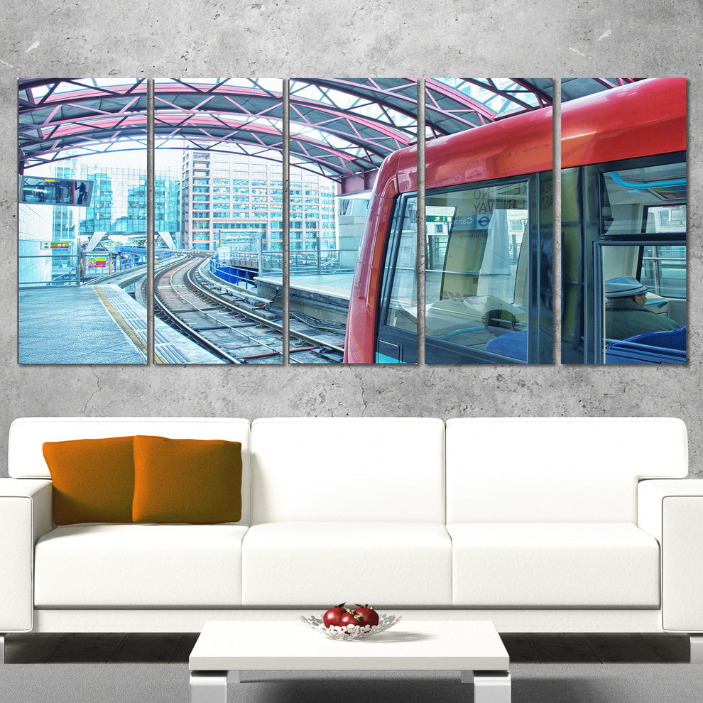 Departing London Subway Train, Modern Cityscape Canvas Print, 60"x28", 5 Panels