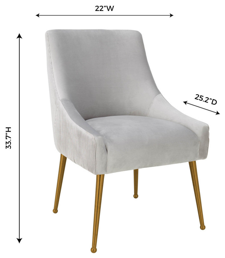 Beatrix Pleated Velvet Side Chair, Light Gray/Gold