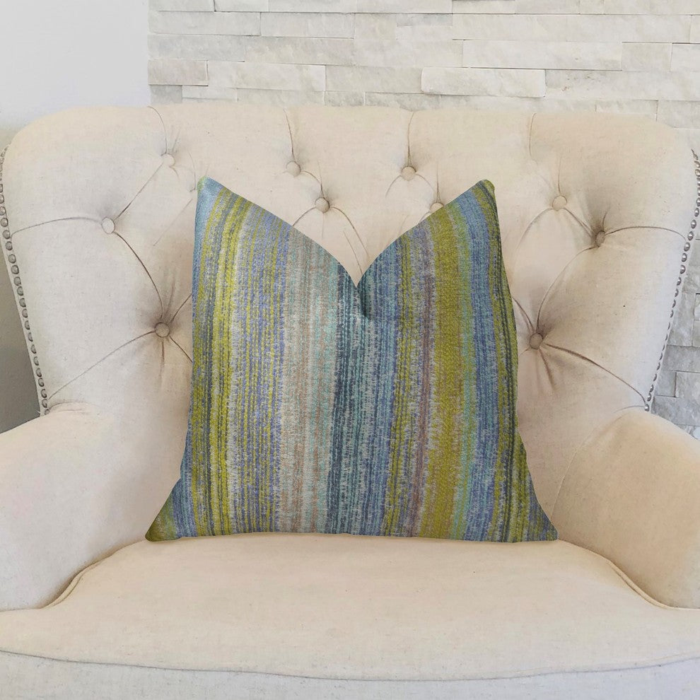 Clear Shore Blue Mustard and Lavender Handmade Luxury Pillow, 20"x36" King