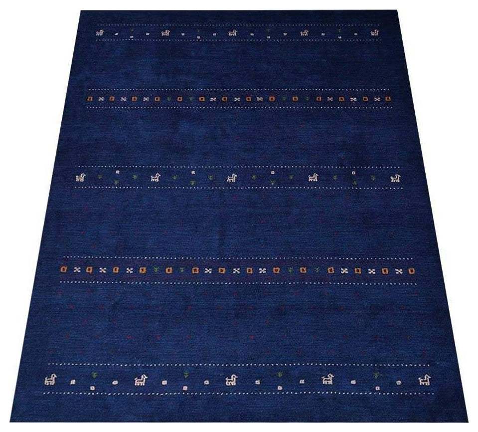 HAND KNOTTED LOOM SILK ECO-FRIENDLY AREA RUGS-Rectangle,Dark Blue,Contemporary