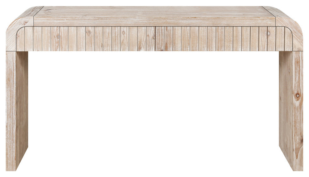 GDF Studio 59" Vintage Farmhouse Console Table With Drawers, Natural Wood Washed