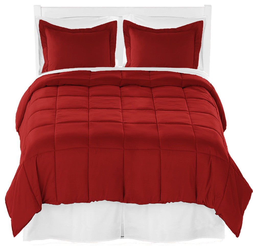 Comforter, Sheet, and Bed Skirt, Red, White, White, Split Queen