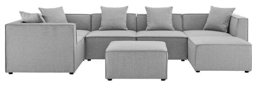 Callum 16 Round Woven Heathered Fabric Upholstered Ottoman
