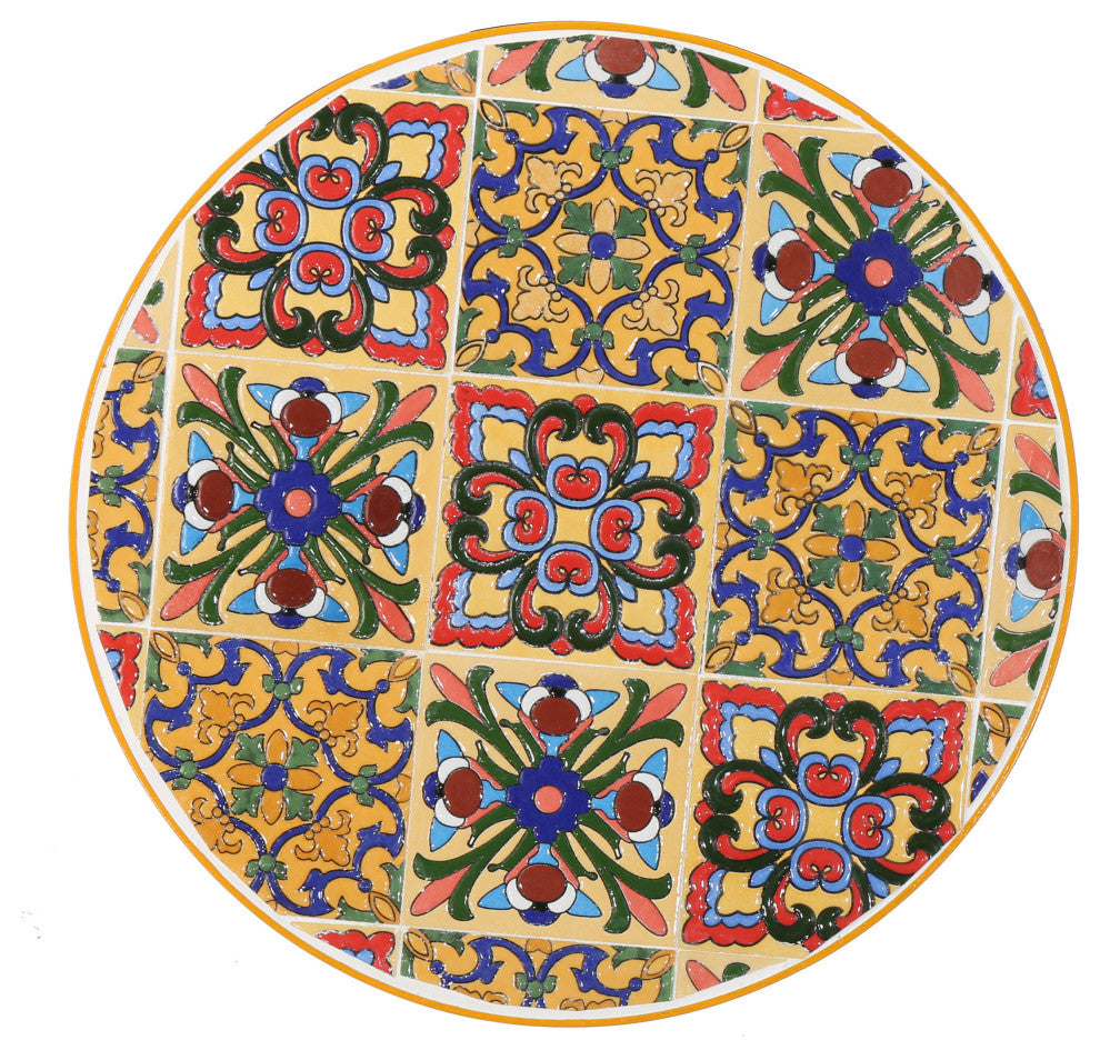 GDF Studio Brienne Outdoor Yellow Ceramic Tile Side Table With Iron Frame