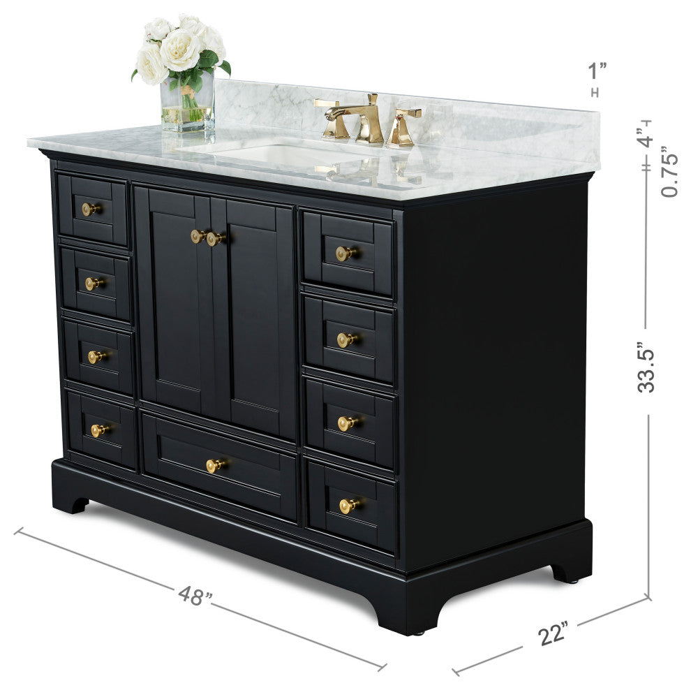 Audrey Vanity Set, Black Onyx, 48", Gold Hardware, No Mirror