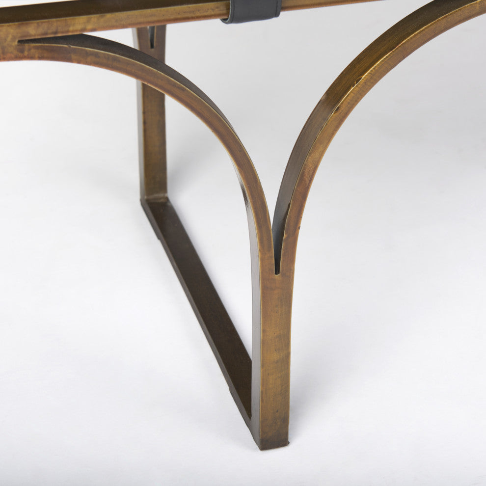 Jessie Black Genuine Leather Seat w/ Gold Iron Base Accent Bench