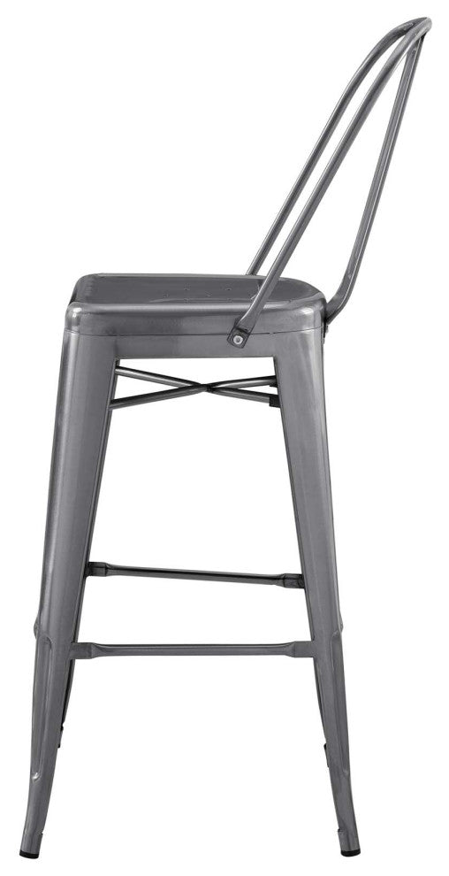 Bar Stool Chair Barstool, Set of 4, Metal, Gunmetal Silver, Modern, Bar Pub
