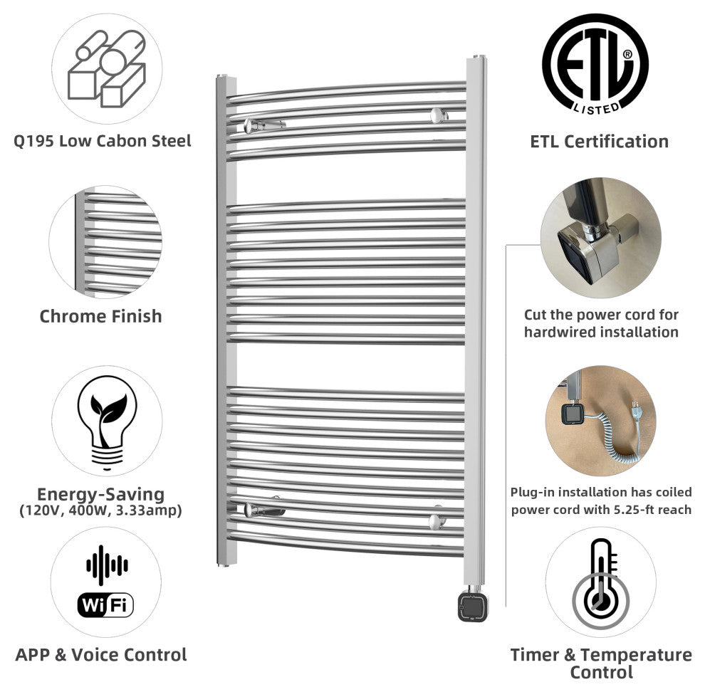 HEATGENE Smart Towel Warmer With Timer and Temperature Control, Chrome