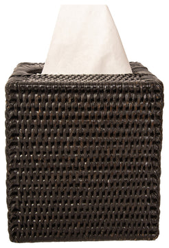 Artifacts Rattan Column Tissue Box Cover, Tudor Black