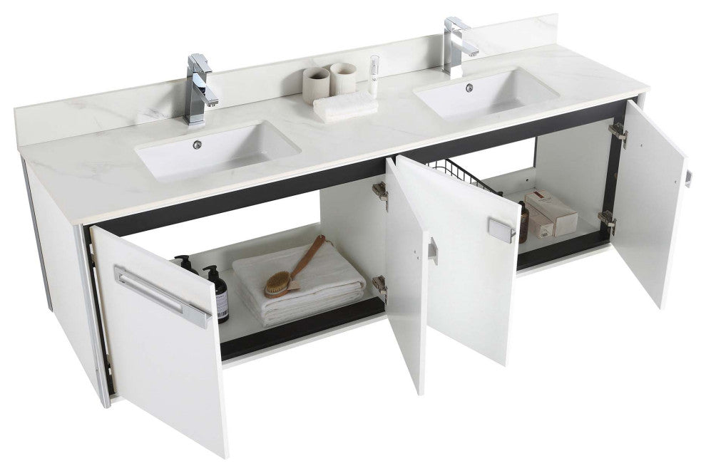 Oakville Wall Mount Bathroom Vanity, White Matte, 72", Chrome Hardware