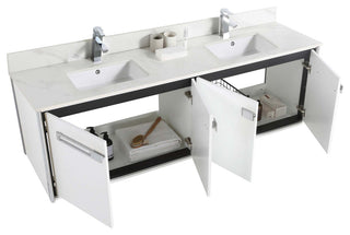Oakville Wall Mount Bathroom Vanity, White Matte, 72", Chrome Hardware