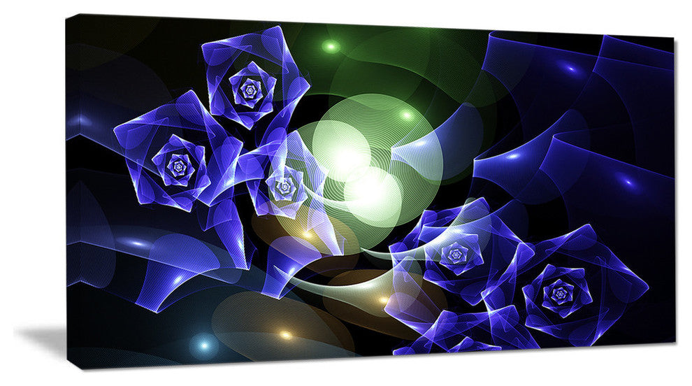 Blue Bouquet of Beautiful Roses, Oversized Abstract Canvas Art Print, 60x28