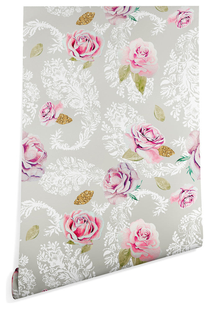 Deny Designs Marta Barragan Camarasa Floral Paisley Wallpaper, Gray, 2'x10'