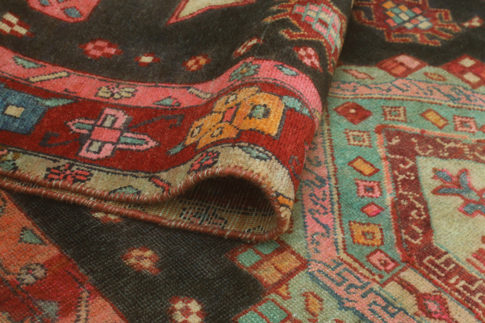 Vintage Distressed Nuno Charcoal/Rust Runner, 3'5 x 9'10