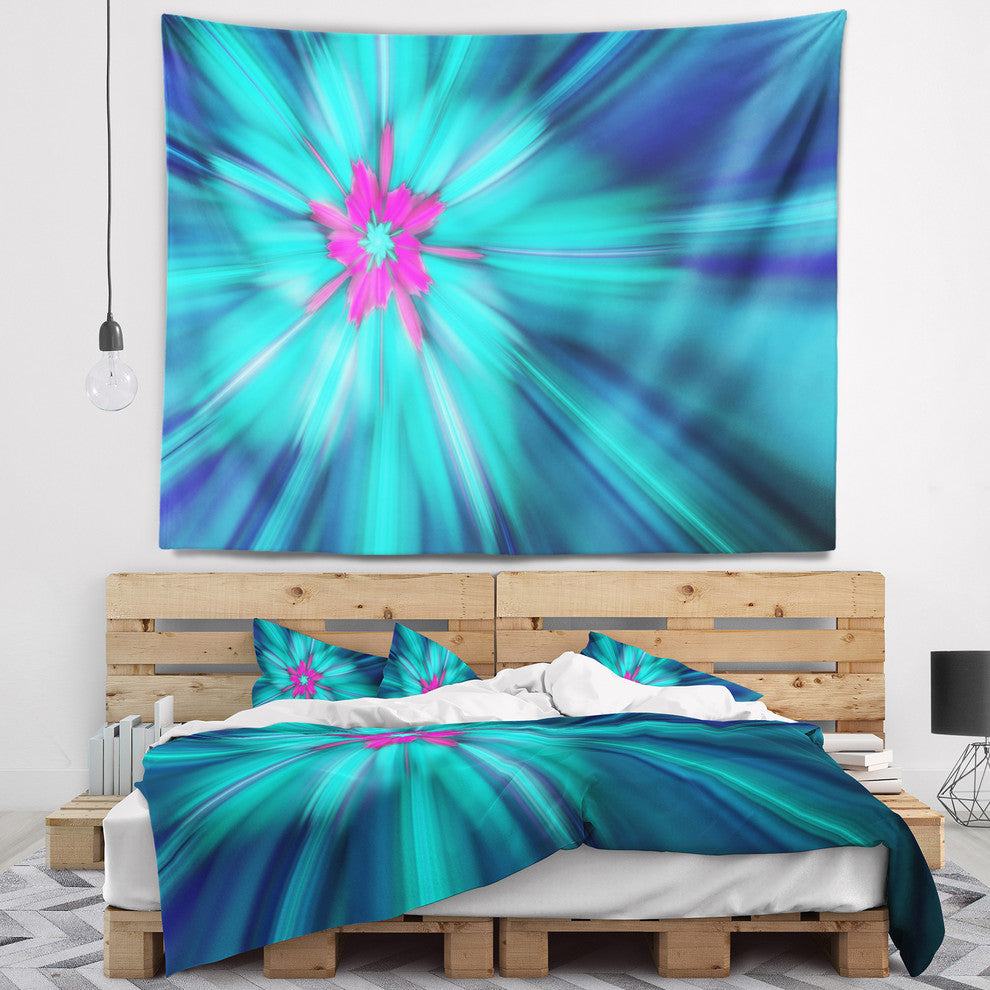 Rotating Blue Fireworks Floral Wall Tapestry, 92"x78"
