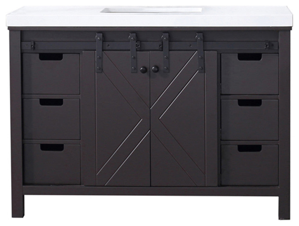 Marsyas 48" Brown Single Bathroom Vanity Cabinet Quartz Top Square Sink