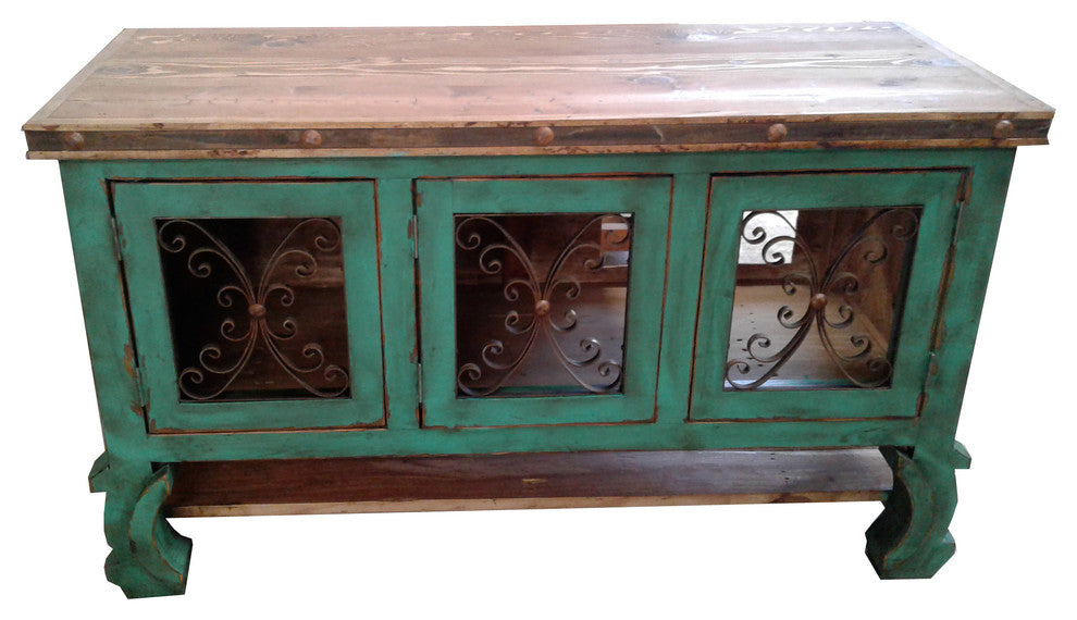 Esteban Rustic Yugo Bathroom Vanity With Metal Doors, Turquoise, 55"x20"x32"