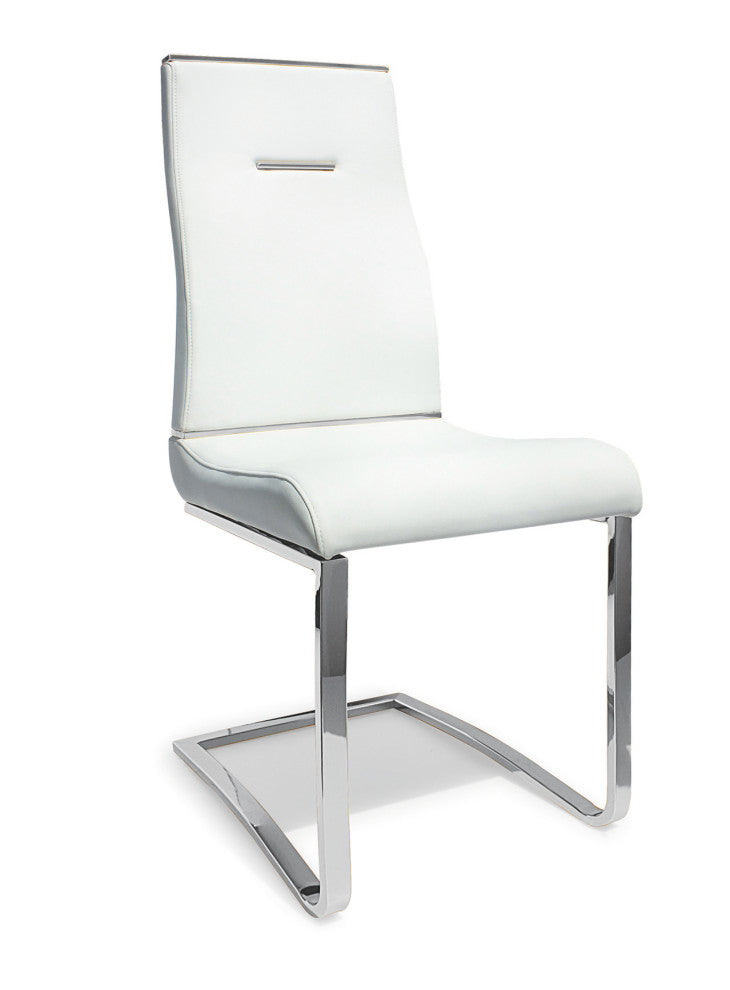 Dining Chair PU Leather, Set of 2, White, Silver