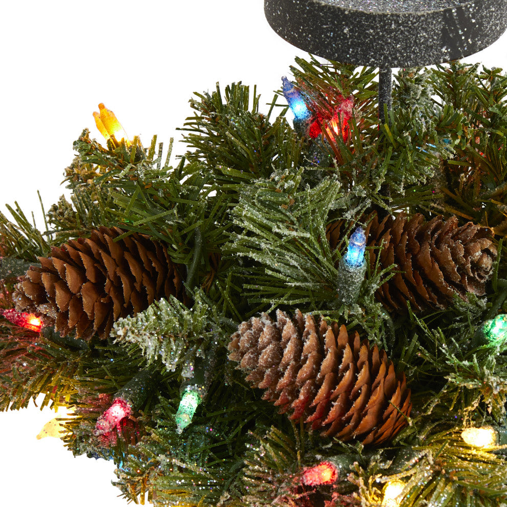 16" Flocked Faux Christmas Pine Candelabrum With 35 Lights and Pine Cones