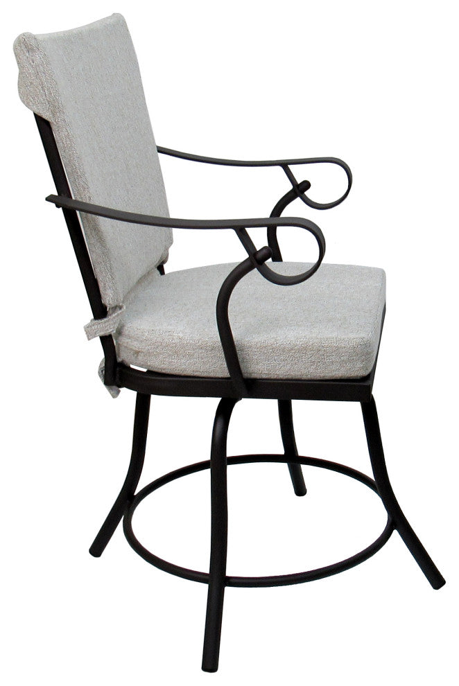 Outdoor/Indoor Patio Swivel Dining Chair Jamey With Arms, White Linen - Black