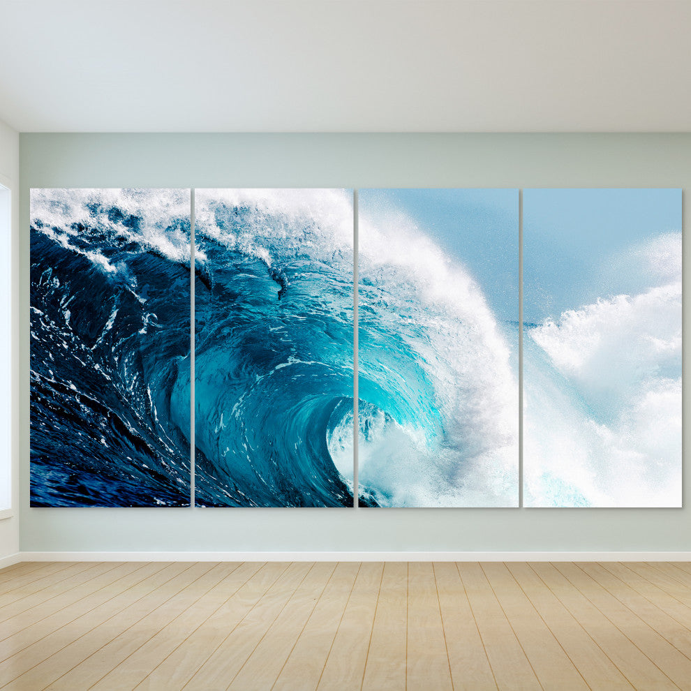 "Blue Wave ABCD" Frameless Free Floating Panel Graphic Wall Art, 72"x36"