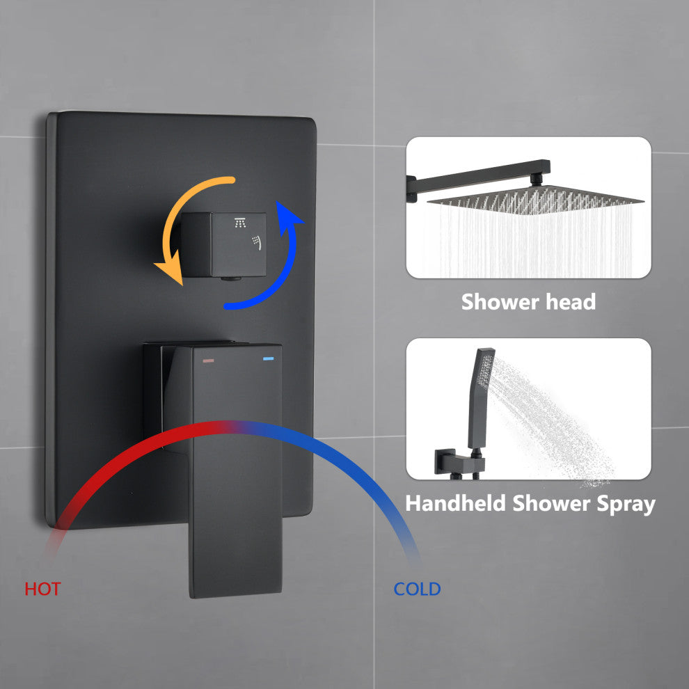 12" Wall Mounted Rainfall Shower System, Matt Back
