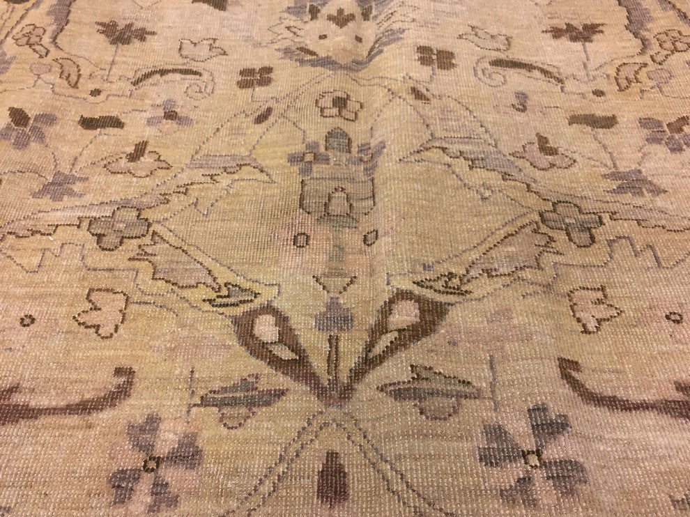 Low-Pile Peshawar Mahmood Beige/Green Rug, 8'10x11'6