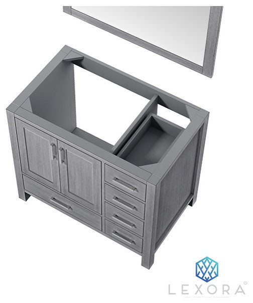 Jacques 36" Single Vanity, No Top and 34" Mirror, Distressed Grey, Left