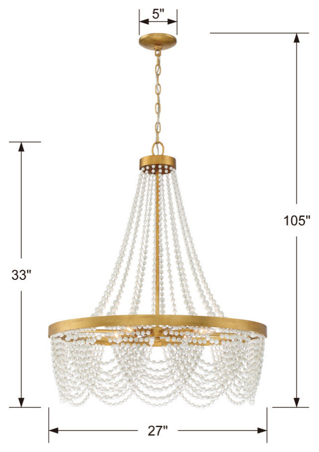 Crystorama FIO-A9104-GA-WH, 4-Light Chandelier, Antique Gold