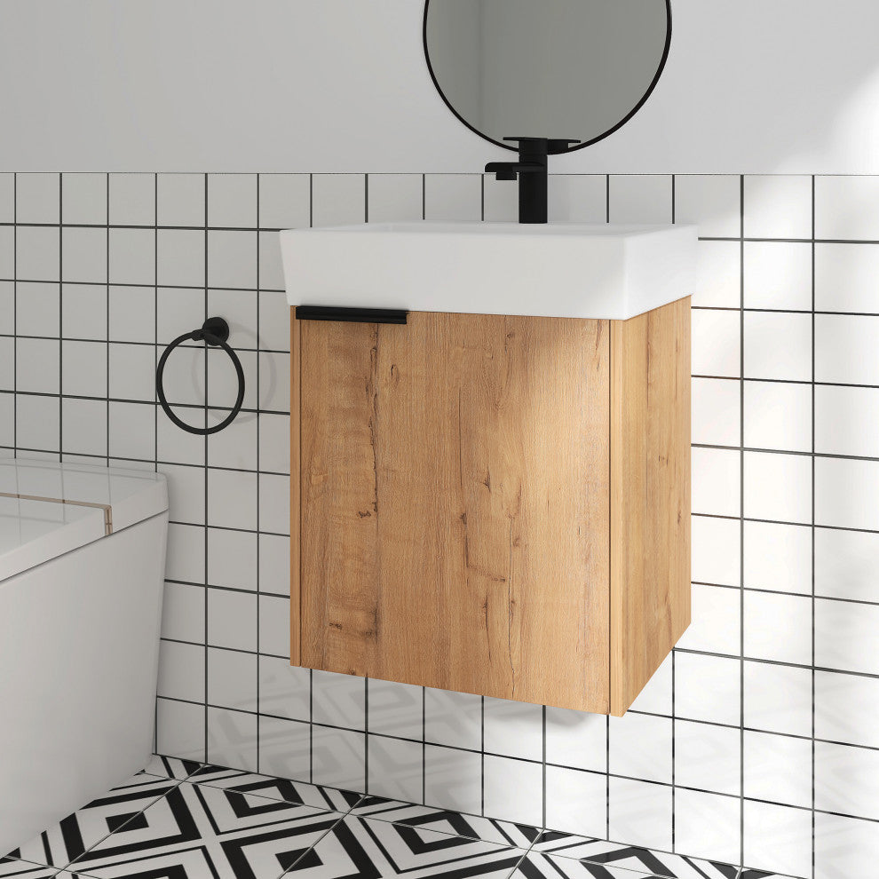Wall-Mounted Bathroom Vanity With Ceramic Top and Basin