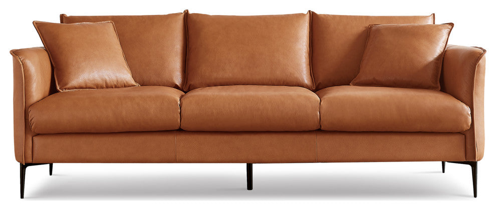Valencia Jasper Italian Nappa 11000 Top Grain Leather Three Seats Sofas, Cognac