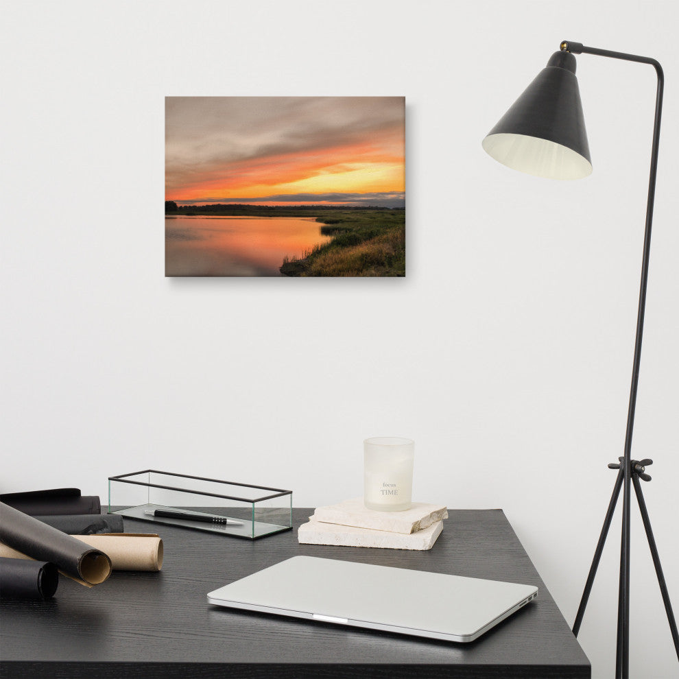 Farmhouse Style Wall Art: Sunset Woodland Marsh  Canvas, 12" X 16"