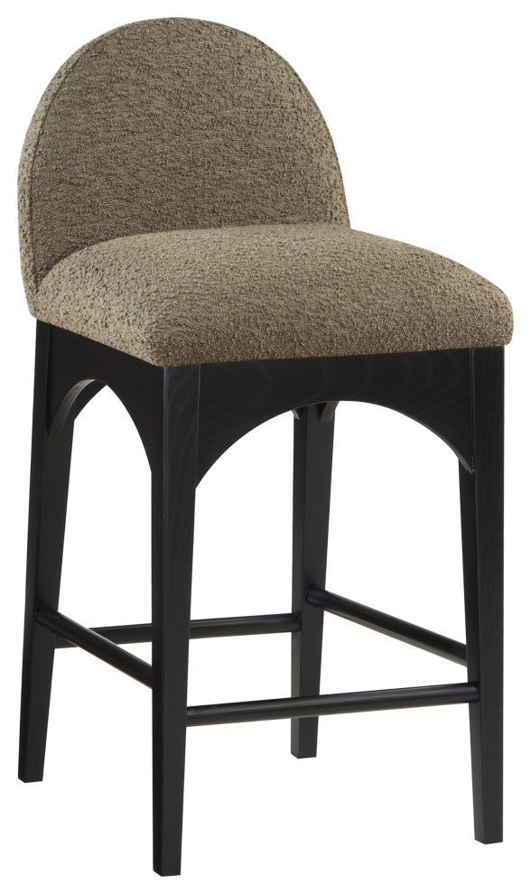 Waldorf Chenille Upholstered Stool, Black, Chenille, Natural Finish, Olive, Boucle Fabric, Black Finish