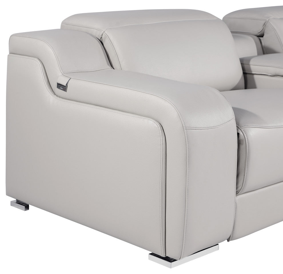Marco-8-Piece, 4-Power Reclining Italian Leather Sectional, Light Gray