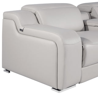 Marco-8-Piece, 4-Power Reclining Italian Leather Sectional, Light Gray