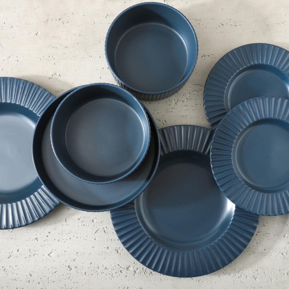 Christian Siriano Lusso Stoneware 16 Piece Dinnerware Set, Ash Blue