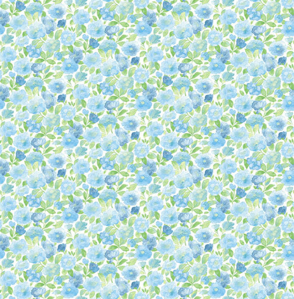 Floral Watercolor Wallpaper, Blue and Green, Bolt
