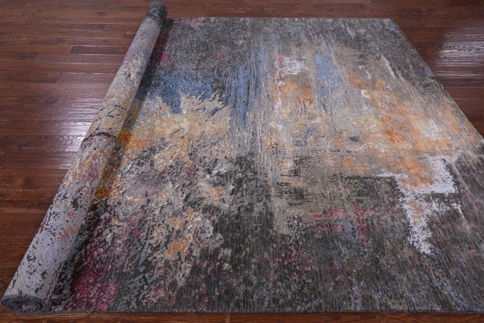 Abstract Hand Knotted Wool and Silk Rug 8' 2" X 10' 2" Q8874