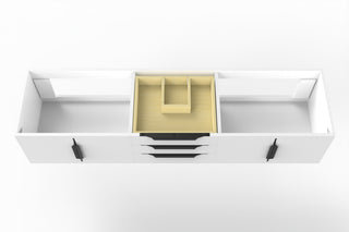 CastelloUSA Alpine 72" Wall Mounted Vanity, Base Only, White, Black Handles