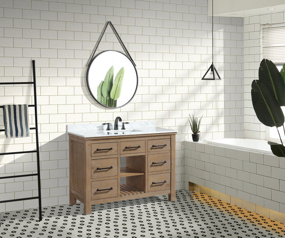 Lauren 48" Bathroom Vanity, Weathered Fir Finish, Italian Carrara Marble