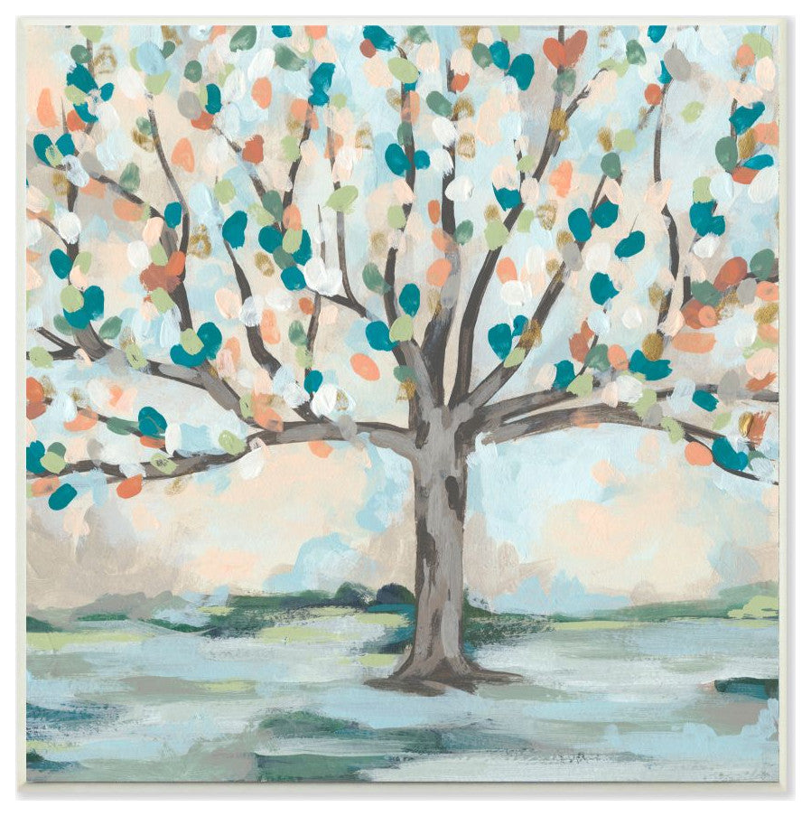 Abstract Tree Pastel Blue Pink Painting, 12"x12"